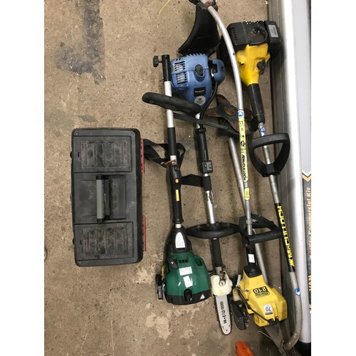 2401 - 4 Petrol-driven strimmers - for spares or repair with plastic tool box