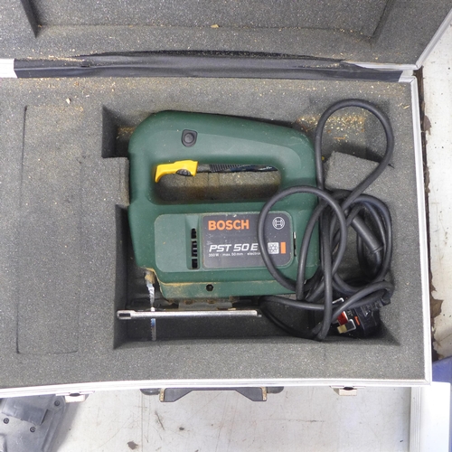 2006 - Heatgun, Black and Decker, Bosch jigsaw and hammer drill plus powertool cordless drill and charger