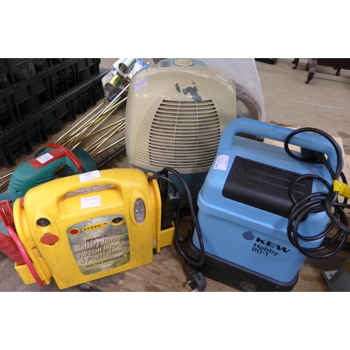 2107 - Kew Hoby pressure washer and jump start, a Bosch electric hedge cutter, a humidifier and a bag of mi... 