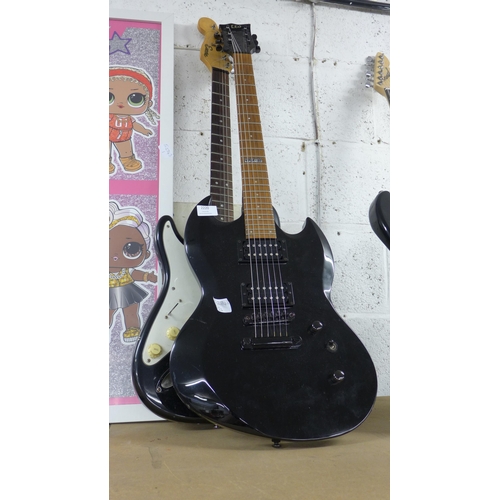 2220 - A Viper black electric guitar and Encore blaster left-handed Stratocaster copy electric guitar