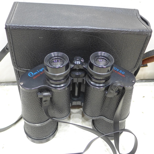 2247 - Lumex 8x32 binoculars and Penax 8x40 95 degree wide view prism binoculars with Omiya 10x50 binocular... 