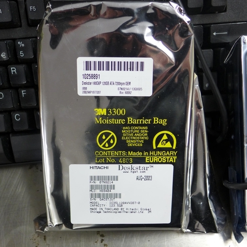 2142 - Two unused sealed Hitachi 120GB hard drives and a quantity of computing items