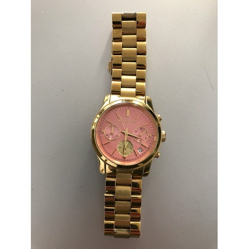 3103a - Michael Kors yellow metal and pink large face ladies wristwatch - W