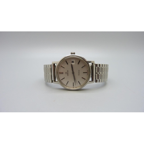 1001 - A stainless steel Omega Geneve wristwatch, (the minute hand catches on the 6 marker)