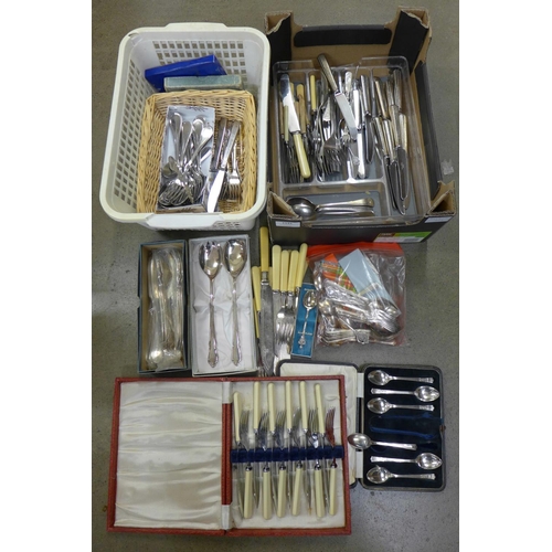 1141 - A large box of plated and stainless steel cutlery **PLEASE NOTE THIS LOT IS NOT ELIGIBLE FOR POSTING... 