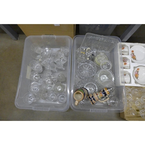 1167 - Three boxes of glassware, two steins a tea set and two paintings **PLEASE NOTE THIS LOT IS NOT ELIGI... 