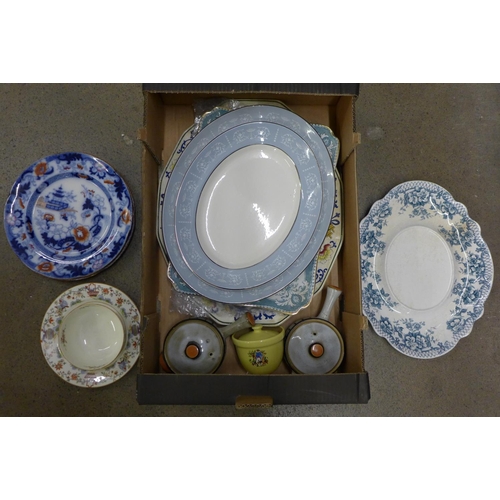 1174 - A box of mixed china including meat plates and jars, Denby and Royal Worcester **PLEASE NOTE THIS LO... 