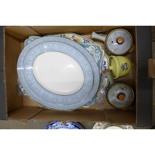 1174 - A box of mixed china including meat plates and jars, Denby and Royal Worcester **PLEASE NOTE THIS LO... 