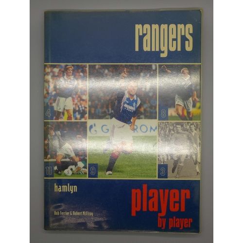 677 - Rangers: a Player by Player book containing approximately 40 signatures from former players and mana... 