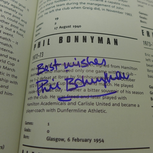 677 - Rangers: a Player by Player book containing approximately 40 signatures from former players and mana... 