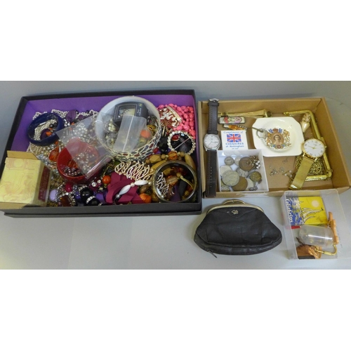 682 - Two boxes of costume jewellery and miscellaneous items including a Seiko 7009-3070 wristwatch, cryst... 