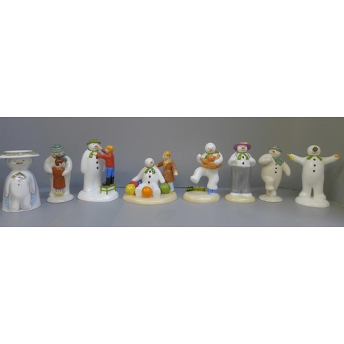 722 - Three Royal Doulton Snowman figures, and five Coalport Snowman figures