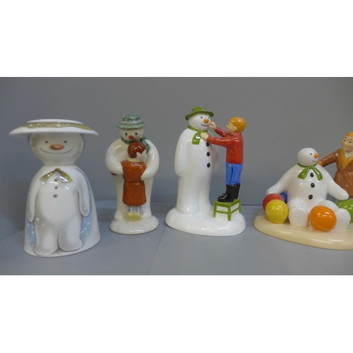 722 - Three Royal Doulton Snowman figures, and five Coalport Snowman figures