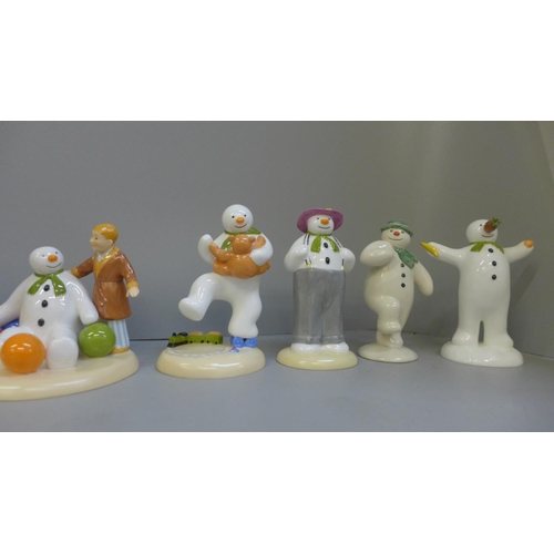 722 - Three Royal Doulton Snowman figures, and five Coalport Snowman figures