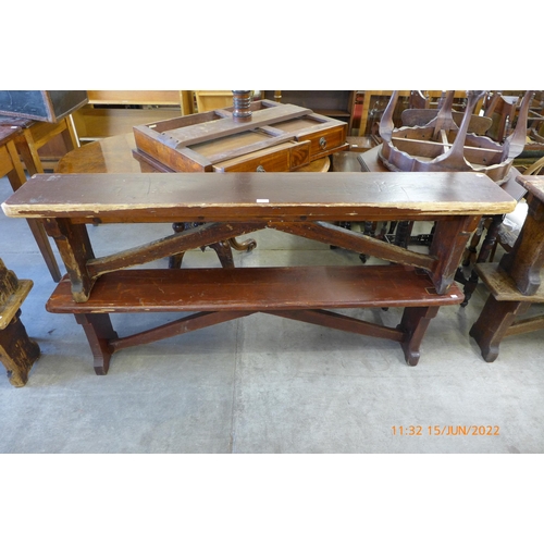 166 - Two Victorian stained pine benches