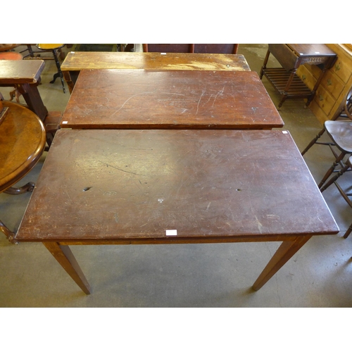 211 - Two vintage mahogany and beech school laboratory tables