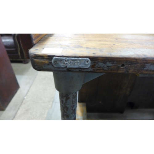 243 - An industrial steel and pine work table