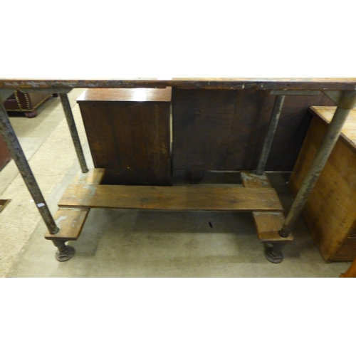 243 - An industrial steel and pine work table