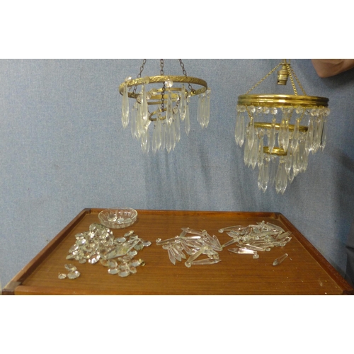 360 - A pair of gilt metal and crystal chandeliers and one other