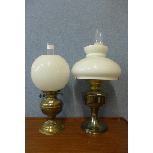 362 - Two vintage brass oil lamps