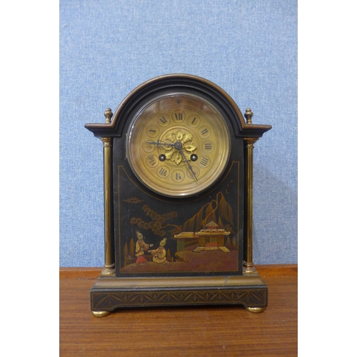 365 - A 19th Century French Japy Freres black chinoiserie lacquered mantel clock