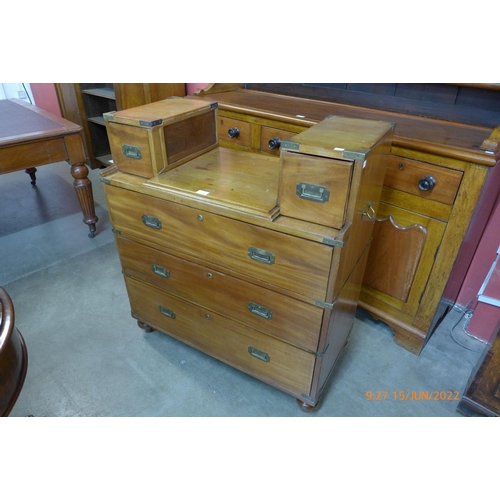 9 - A Victorian teak and brass mounted military campaign chest