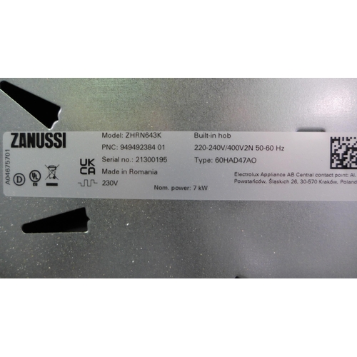 3075 - Zanussi  Ceramic 4-Zone Hob Model: ZHRN643K H38xW590xD520  Original RRP£182.50 inc VAT * This lot is... 