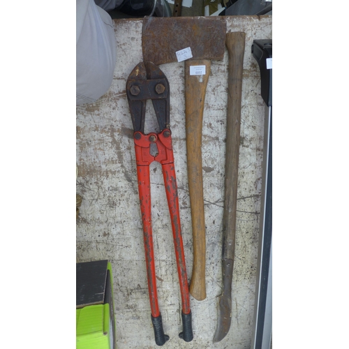 2103 - Bolt cutters, wood-handled 1m axe and 1m hedge knife