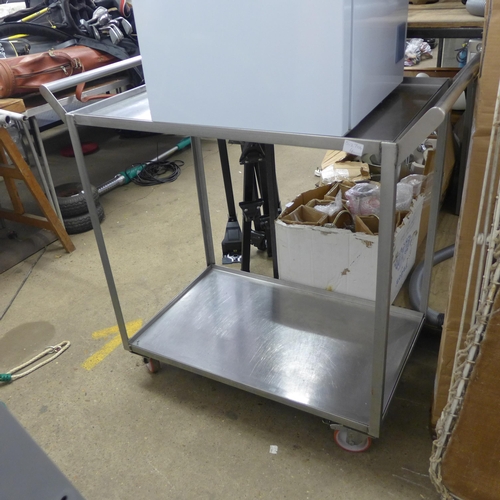 2134 - Approx 1m x 60cm stainless steel catering/prep trolley on locking castors