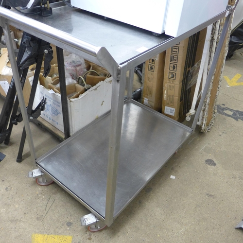 2134 - Approx 1m x 60cm stainless steel catering/prep trolley on locking castors