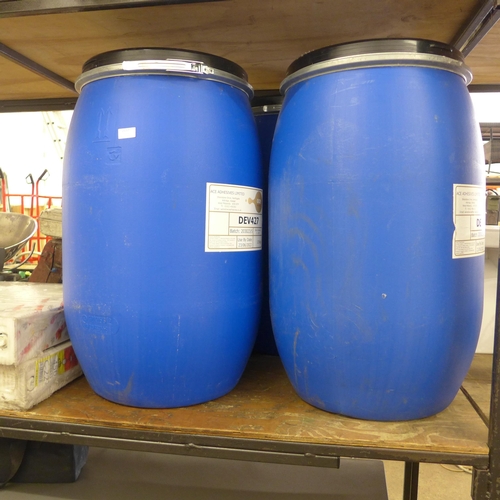 2137 - 3 x 125ltr storage drums with lids and fastener collars