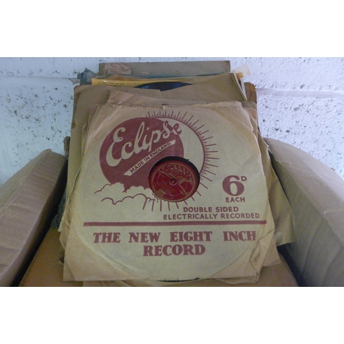 2161 - Approx 80 78rpm records and a box of VHS video films