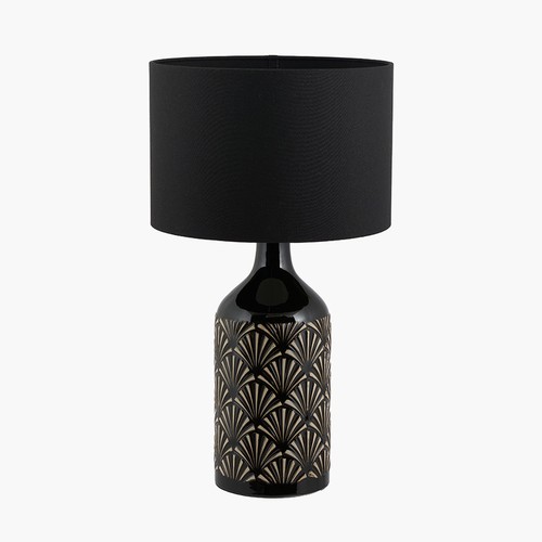 1393 - A Poiret Art Deco detail ceramic lamp with black shade, H 53cms (30-807-C33)   #