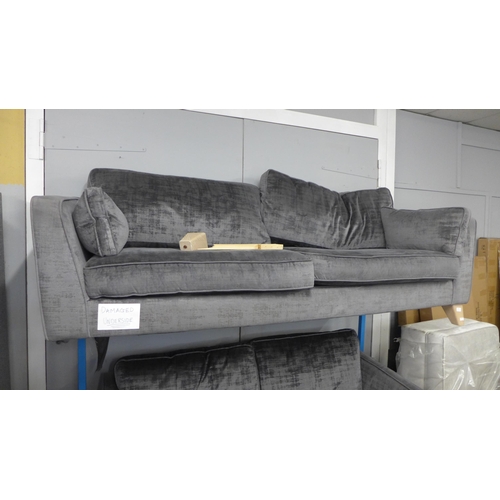 1510 - A Vincent Alessia smoke velvet four seater sofa (damaged leg and underside)