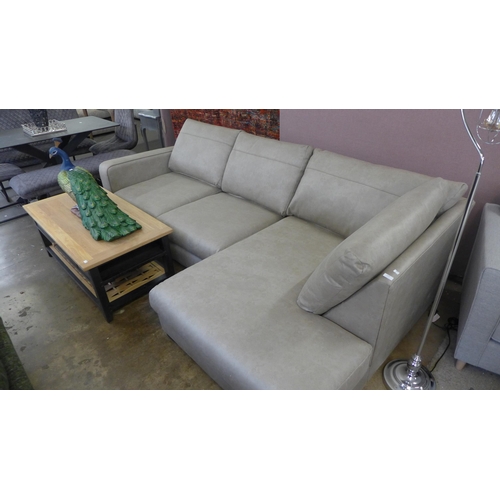 1518 - A mushroom grey faux leather RHF corner sofa