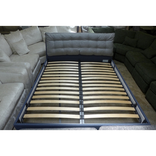 1532 - A Blue and grey upholstered Superking bedframe