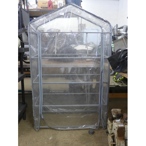 2339 - 1.5m potting greenhouse, plastic garden cupboard, unused bamboo screening and qty. of hanging basket... 