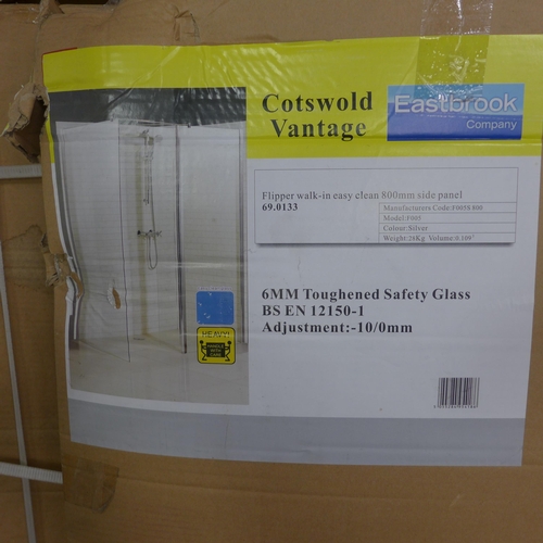 2361 - Cotswold Vantage Flipper easy clean 800mm glass shower side panel with 8mm square pole walk-in panel... 