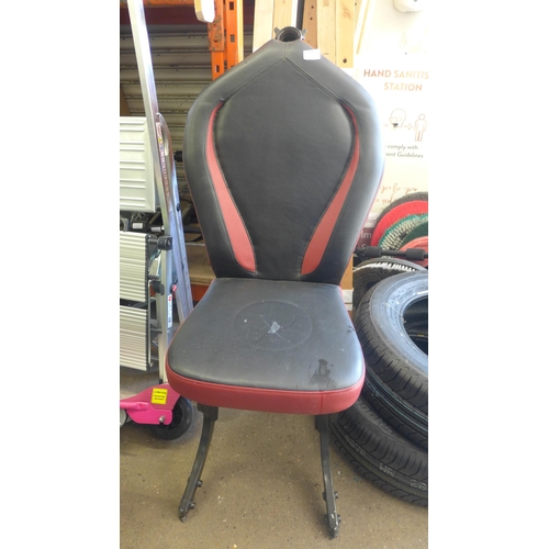 2375 - Designer chair built around motorcycle headstock and frame with leather cushions. Ideal room centrep... 