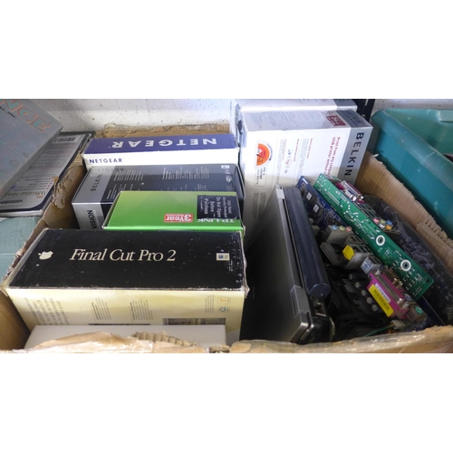 2212 - PC/computer & 7 boxes of computing items including motherboards, hard drives, books, etc.