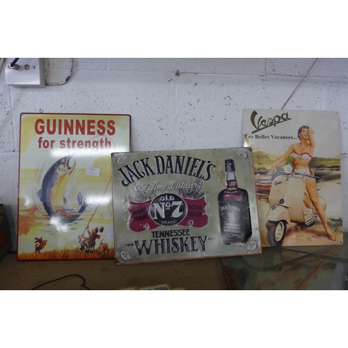 2224 - Guiness advertising sign, Vespa sign and a Jack Daniels sign