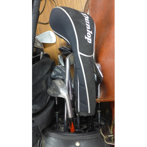 2286 - 3 Golf bags with approx. 40 golf clubs including Hippo, John Daly