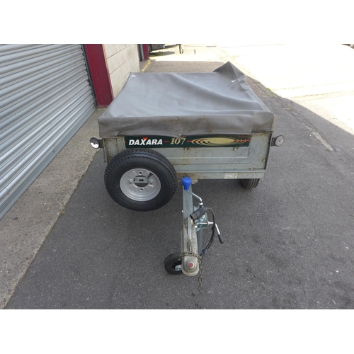 2383 - Daxara 107 4 x 3 galvanised camping/tipping trailer, load cover, jockey & spare wheel with lights