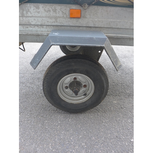 2383 - Daxara 107 4 x 3 galvanised camping/tipping trailer, load cover, jockey & spare wheel with lights