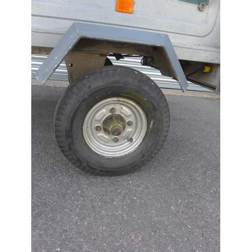 2383 - Daxara 107 4 x 3 galvanised camping/tipping trailer, load cover, jockey & spare wheel with lights