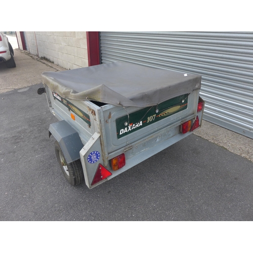 2383 - Daxara 107 4 x 3 galvanised camping/tipping trailer, load cover, jockey & spare wheel with lights