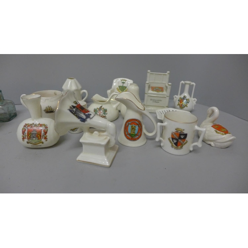 1155 - A collection of coins, tea cards, crested ware and glass bottles **PLEASE NOTE THIS LOT IS NOT ELIGI... 