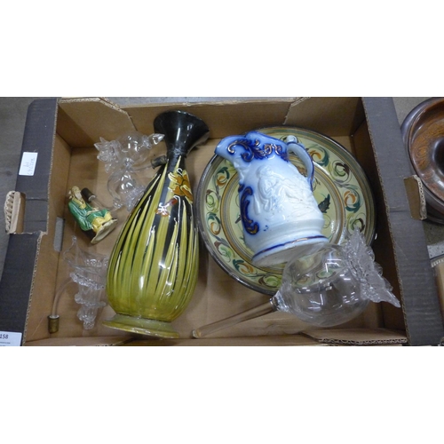 1158 - A Denby bowl, an Art Nouveau vase, a/f, jug, figure and an epergne, a/f **PLEASE NOTE THIS LOT IS NO... 