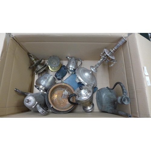 1199 - A collection of metalwares, coffee pot and candlestick, etc. **PLEASE NOTE THIS LOT IS NOT ELIGIBLE ... 