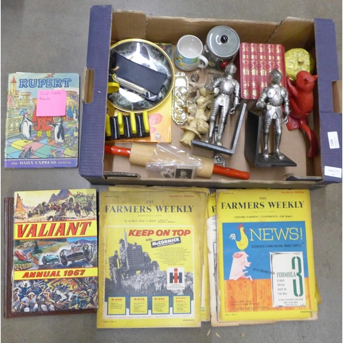 1206 - Assorted items including early 20th Century sports collectors cards, annuals, Wade Whimsies, miniatu... 